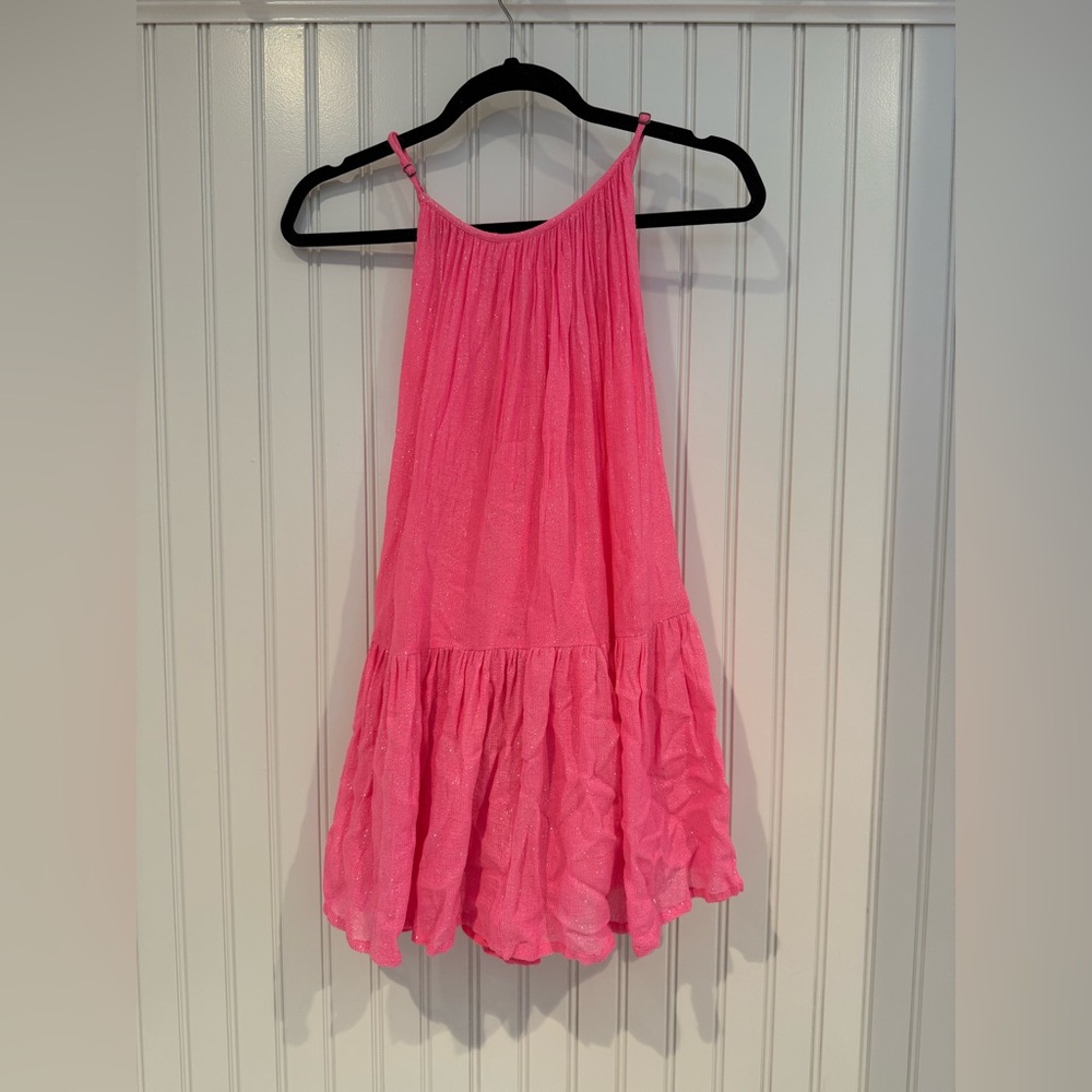 Pink Ruffled Tiered Halter Sundress